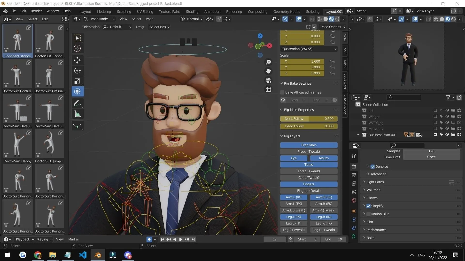 Business Man Character face rig preview